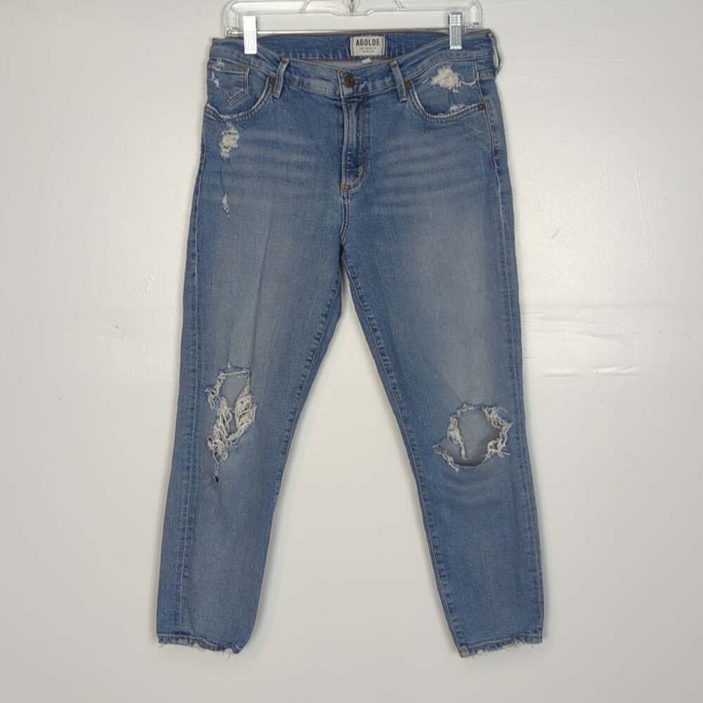 Agolde Distressed High Rise Cropped Jeans - Picture 1 of 12